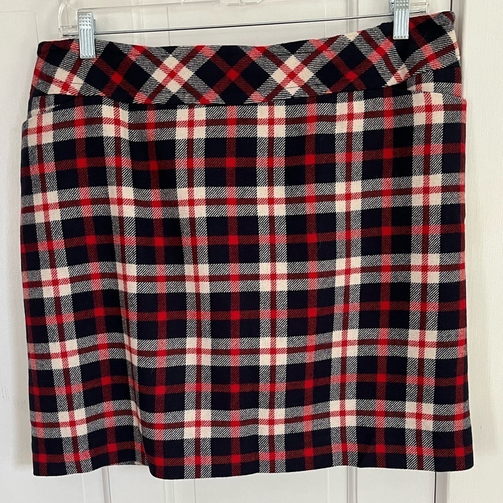TALBOTS Red Navy White Plaid Wool Blend Skirt Size 18W Petite Holiday Festive